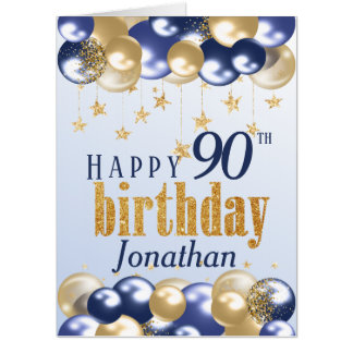 90th Birthday Navy Gold Glitter Jumbo Card