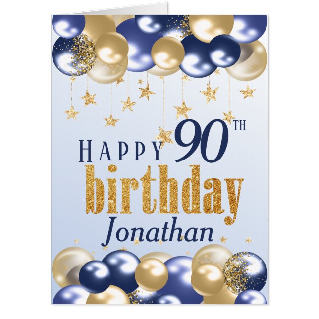 90th Birthday Navy Gold Glitter Jumbo Card (Front)