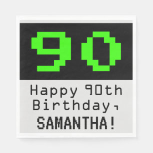 90th Birthday - Nerdy / Geeky Style "90" & Name Napkins