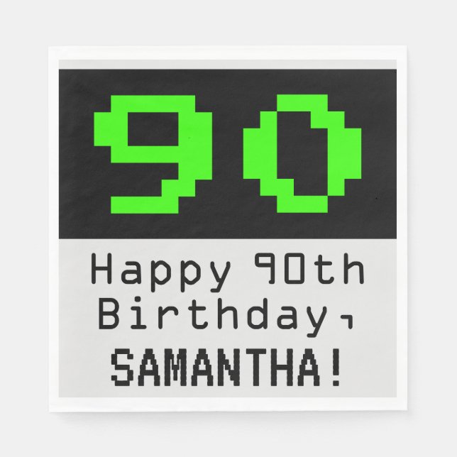 90th Birthday - Nerdy / Geeky Style "90" & Name Napkins (Front)