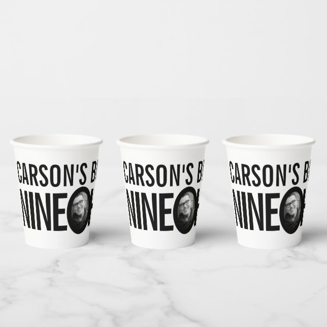 90th Birthday nine oh custom photo black white Paper Cups (Multi)