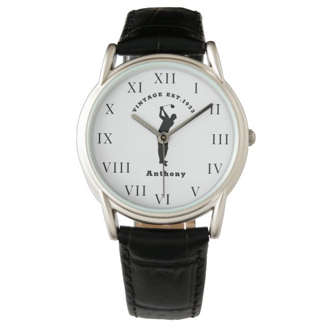 90th Birthday Ninety Black Vintage Funny Golfer Watch (Front)