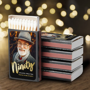90th birthday ninety gold black add your own photo matchboxes