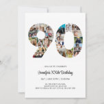 90th Birthday Number 90 Custom Photo Collage Invitation<br><div class="desc">Mark ninety years of wonderful memories and adventures with this captivating 90th Birthday Number Photo Collage. This customizable template is the perfect blend of creativity and sentiment, allowing you to create a truly memorable gift for your loved one's special day. Capture the essence of incredible years in a single masterpiece...</div>