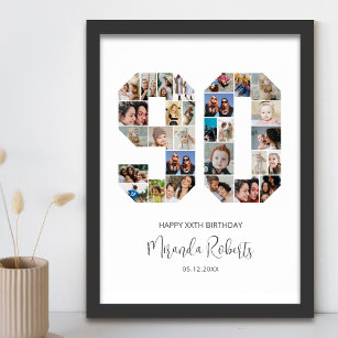 90th Birthday Number 90 Custom Photo Collage Poste Poster