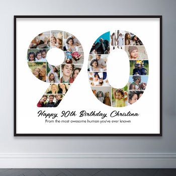 90th Birthday Number 90 Photo Collage Anniversary Poster by raindwops at Zazzle