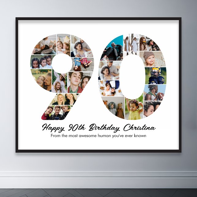90th Birthday Number 90 Photo Collage Anniversary Poster (90th birthday number 90 photo collage poster wall art)
