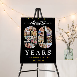 90th Birthday Number 90 Photo Collage Black Gold Foam Board