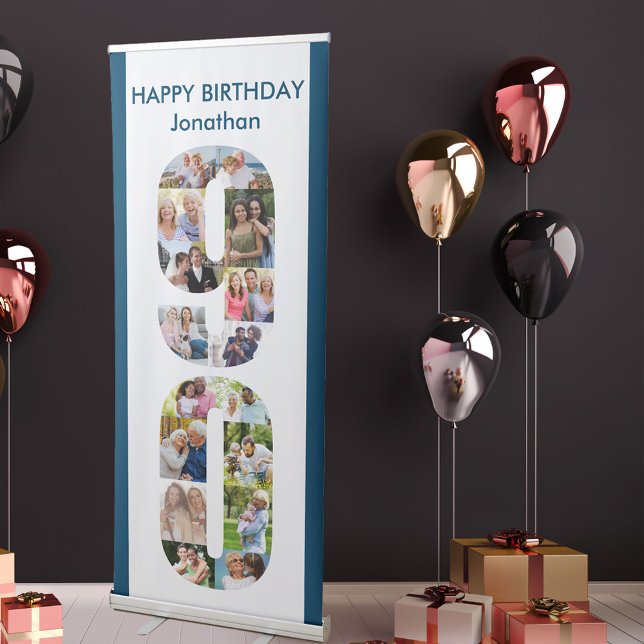 90th Birthday Number 90 Photo Collage Retractable Banner (Creator Uploaded)