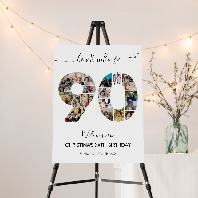 90th Birthday Number 90 Photo Collage Welcome Foam Board (In Situ (Stand))