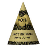 90th Birthday Number Pattern Gold/Black Scallops Party Hat