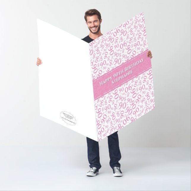 90th Birthday Number Pattern Pink/White Jumbo Card (In Situ)