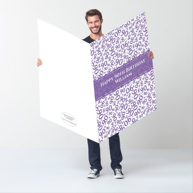 90th Birthday Number Pattern Purple/White Jumbo Card (In Situ)