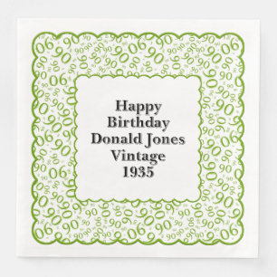 90th Birthday Number Pattern Scallops Green/White Paper Dinner Napkins