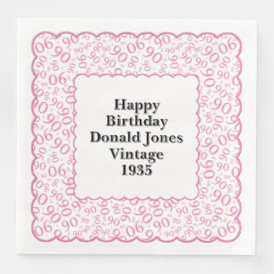 90th Birthday Number Pattern Scallops Pink/White Paper Dinner Napkins
