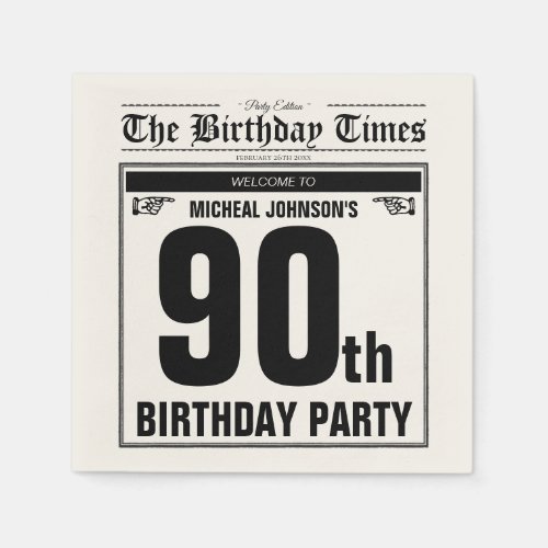 90th Birthday Old Newspaper Vintage Custom Party Napkins