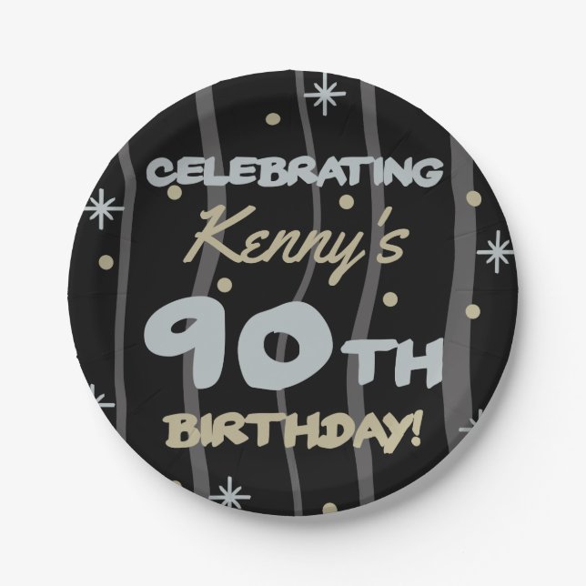 90th Birthday Party Add Your Name Paper Plates (Front)