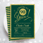 90th Birthday Party - ANY AGE Gold Green Invitation<br><div class="desc">90th birthday party invitation for men or women. Elegant invite card in green with faux glitter gold foil. Features typography script font. Cheers to 90 years! Can be personalized into any year. Perfect for a milestone adult bday celebration.</div>