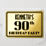 [ Thumbnail: 90th Birthday Party: Art Deco Look “90” and Name Invitation ]