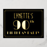 [ Thumbnail: 90th Birthday Party: Art Deco Look “90”, W/ Name Invitation ]