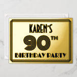 [ Thumbnail: 90th Birthday Party — Art Deco Style “90” & Name Invitation ]