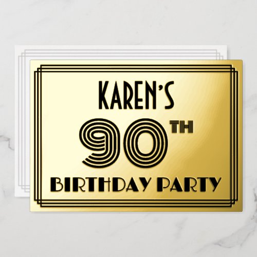 90th Birthday Party  Art Deco Style 90  Name Foil Invitation