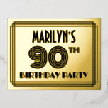 [ Thumbnail: 90th Birthday Party ~ Art Deco Style “90” + Name Postcard ]