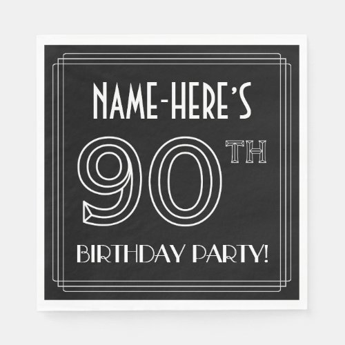 90th Birthday Party Art Deco Style  Custom Name Napkins