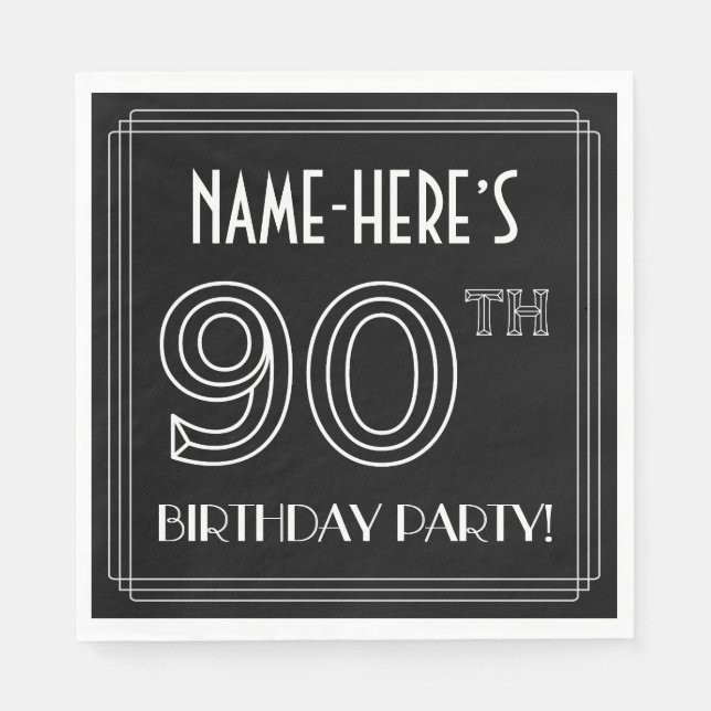 90th Birthday Party: Art Deco Style + Custom Name Napkins (Front)