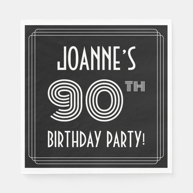 90th Birthday Party: Art Deco Style + Custom Name Napkins (Front)