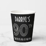 [ Thumbnail: 90th Birthday Party: Art Deco Style + Custom Name Paper Cups ]