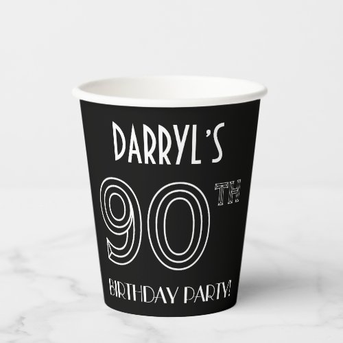 90th Birthday Party Art Deco Style  Custom Name Paper Cups