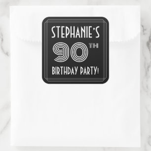 90th Birthday Party: Art Deco Style & Custom Name Square Sticker