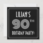 [ Thumbnail: 90th Birthday Party: Art Deco Style W/ Custom Name Invitation ]