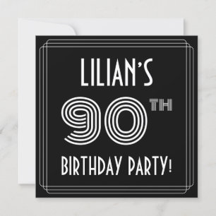 90th Birthday Party: Art Deco Style w/ Custom Name Invitation
