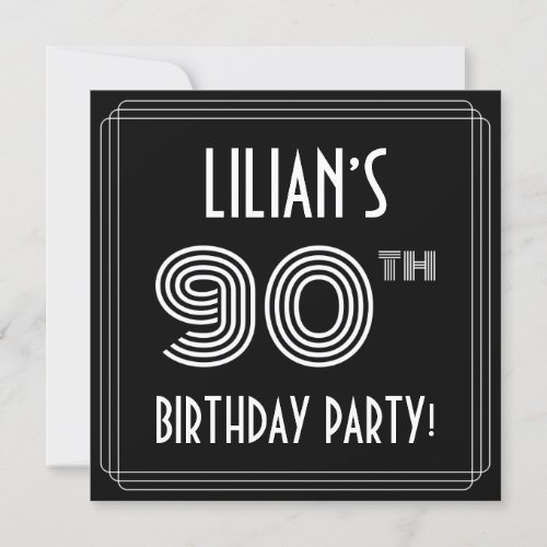 90th Birthday Party Art Deco Style w Custom Name Invitation