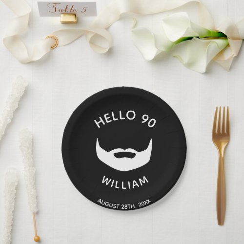 90th birthday party beard black white men paper plates