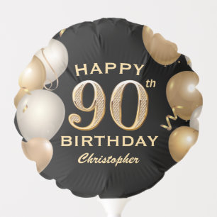 90th Birthday Party Black and Gold Balloons