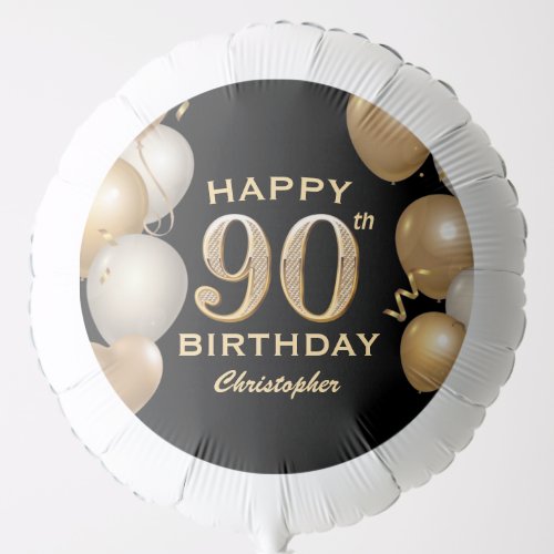 90th Birthday Party Black and Gold Balloons