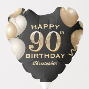 90th Birthday Party Black and Gold Balloons