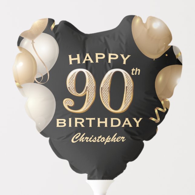 90th Birthday Party Black and Gold Balloons (Front)