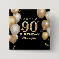90th Birthday Party Black and Gold Balloons