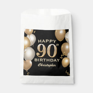 90th Birthday Party Black and Gold Balloons Favor Bag