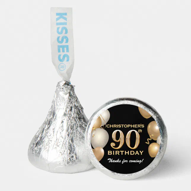 90th Birthday Party Black and Gold Balloons Hershey®'s Kisses® | Zazzle