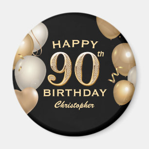 90th Birthday Party Black and Gold Balloons Magnet