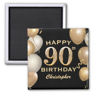 90th Birthday Party Black and Gold Balloons Magnet