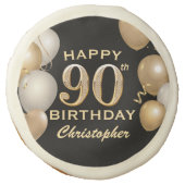 90th Birthday Party Black and Gold Balloons Sugar Cookie (Front)