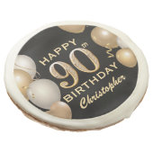90th Birthday Party Black and Gold Balloons Sugar Cookie (Angled)