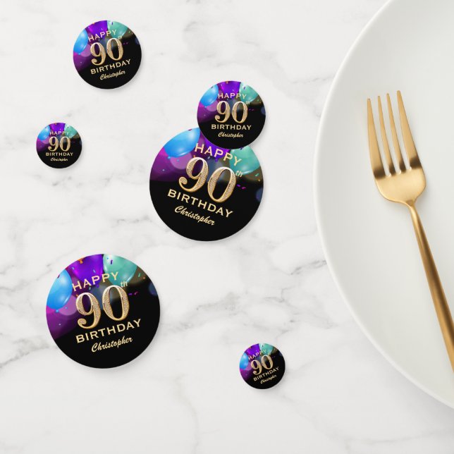 90th Birthday Party Black and Gold Confetti (Group)