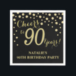 90th Birthday Party Black and Gold Diamond Napkins<br><div class="desc">90th Birthday Party Invitation with Black and Gold Glitter Diamond Background. Gold Confetti. Adult Birthday. Man or Woman Birthday. For further customization,  please click the "Customize it" button and use our design tool to modify this template.</div>